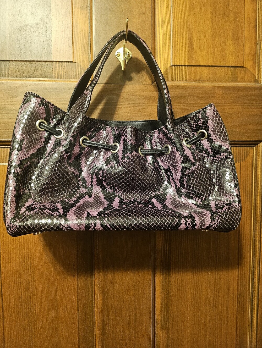 Donald J. Pliner Purple and Black Snake-Print Shoulder Bag